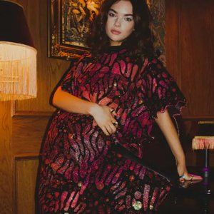 Crimson Mosaic Hologram Flocked Mini Dress NWT